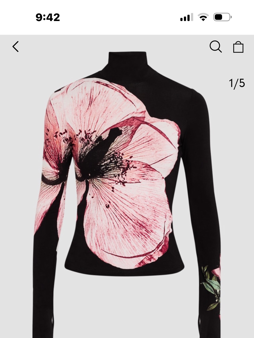 Alice + Olivia Black Long-Sleeve Turtleneck With Pink Floral Print